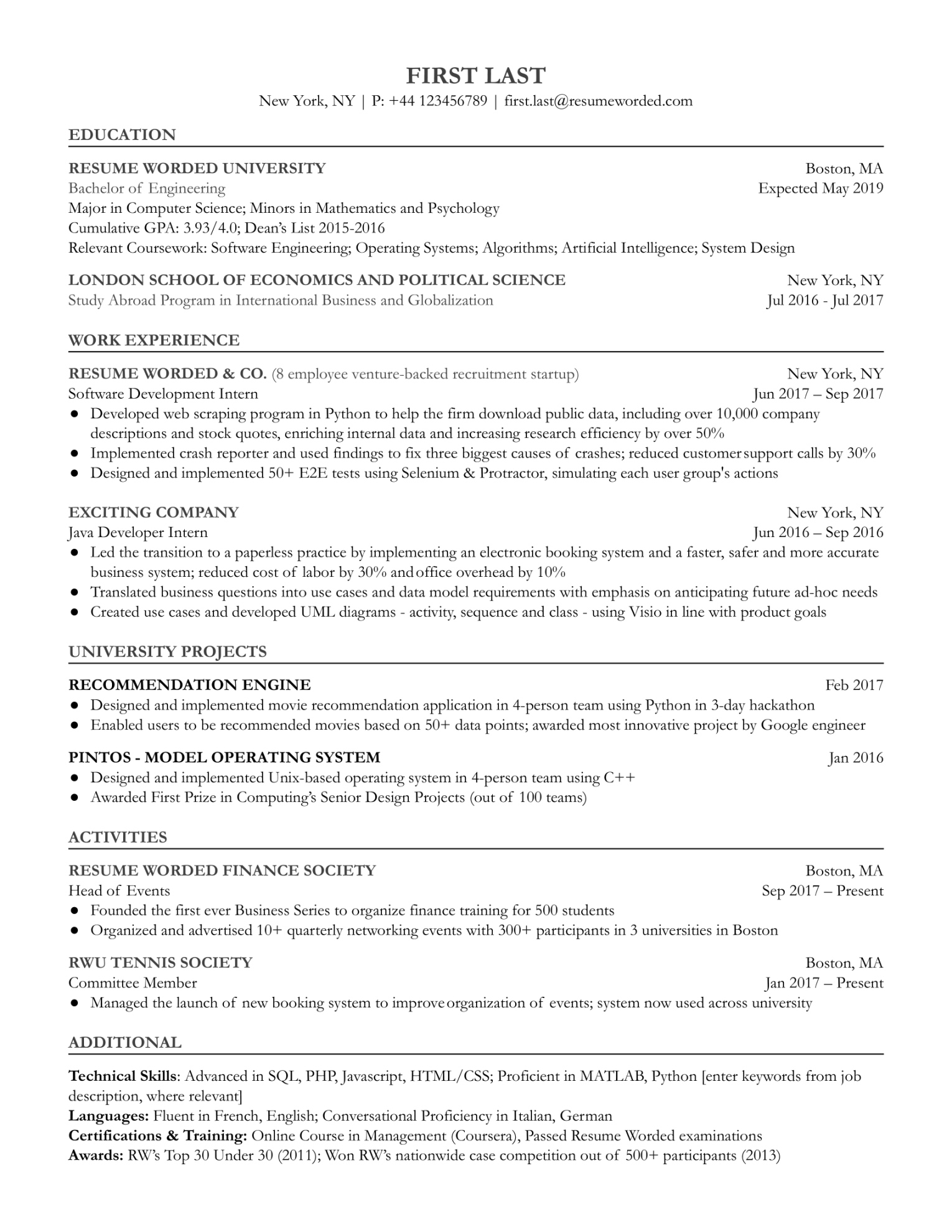 Entry Level Software Engineer Resume Examples for   Resume Worded